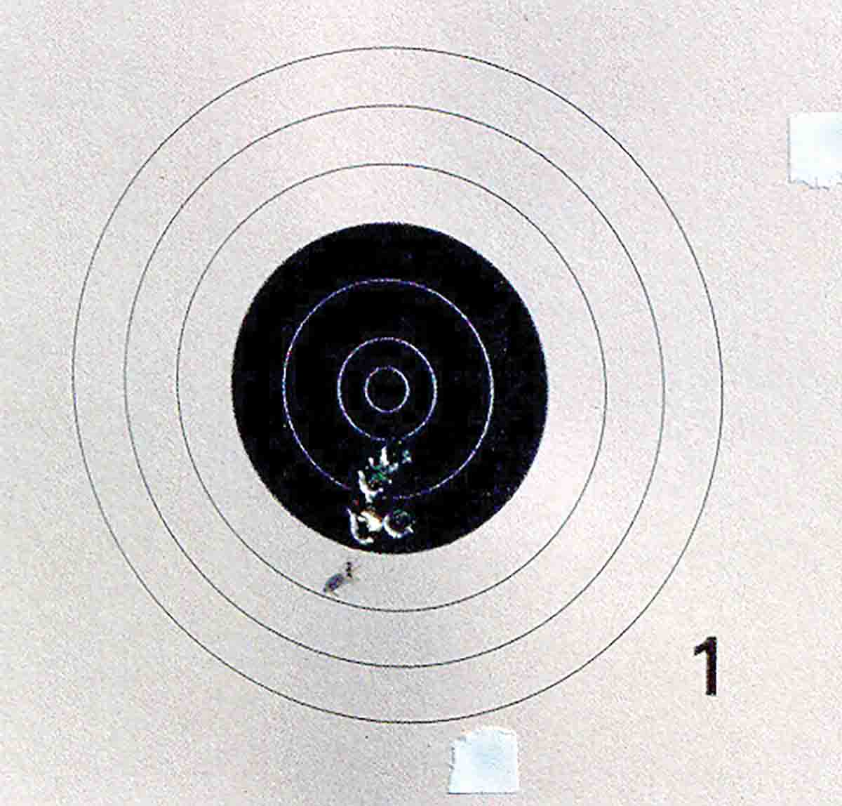 Target fired by Spence Wolf. A great five-shot group, details unknown.